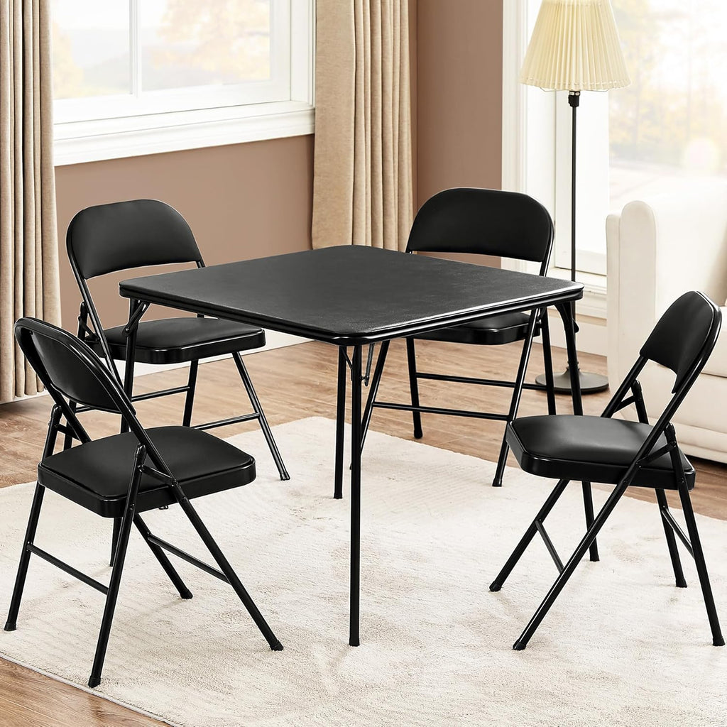VECELO 34'' Folding Card Table Square with Soft Padded Tabletop, Portable for Dining Room, Parties, Games, Puzzles, Black