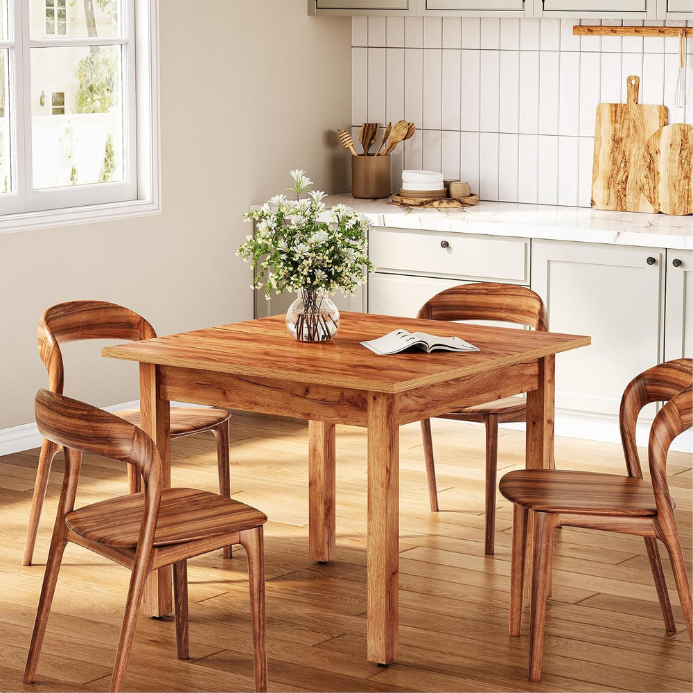 LITTLE TREE 39 Inches Square Dining Table for 4 People, Brown Wooden Kitchen ...