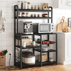 IDEALHOUSE Bakers Rack with Power Outlet, Coffee Bar with Wire Drawer, Industrial Microwave Stand, Kitchen Buffet Table with Large Storage, 6-Tier Kitchen Storage Rack with Hutch, Rustic Black