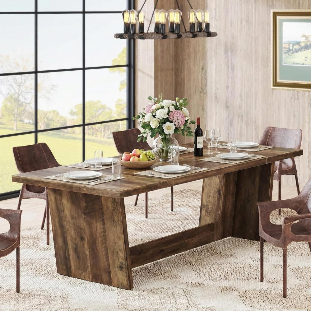 Lailang 71 Inch Dining Table, Rectangular Kitchen Tables, Pedestal Dinner Tab...