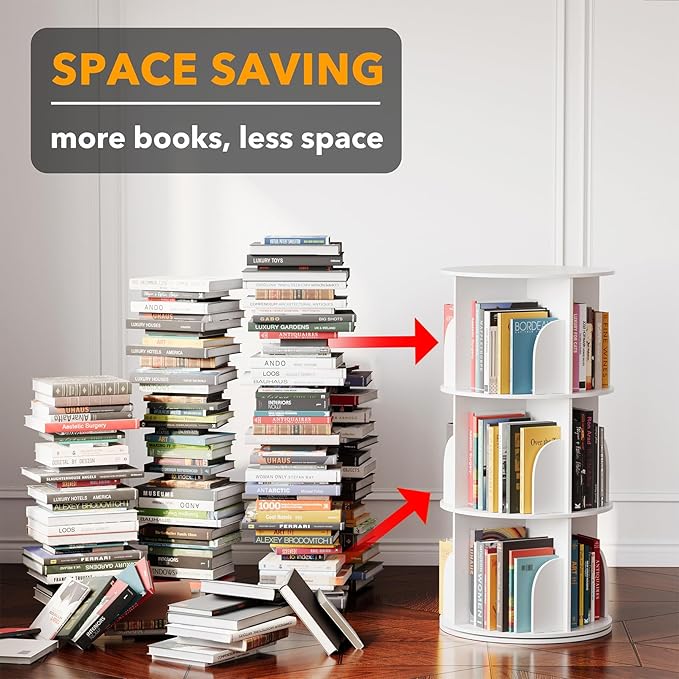 SpaceAid 3 Tier Rotating Bookshelf Tower, Spinning Bookcase Lazy Susan, Revol...