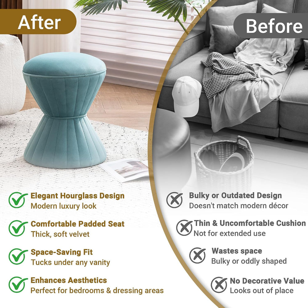 Multifunction Velvet Ottoman, Upholstered Vanity Stool Chair, Sturdy Round Fo...