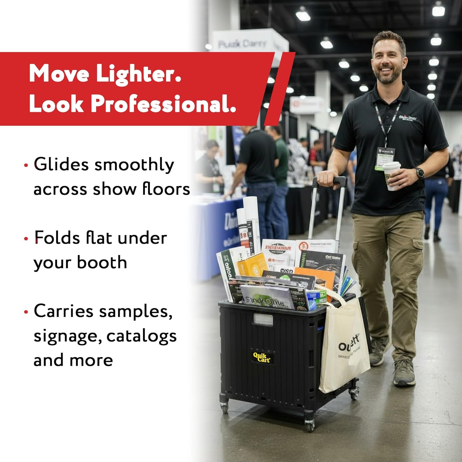 dbest products Quik Cart 360 Rolling Crate with Wheels - Collapsible Utility Cart for Teachers & Home - Heavy Duty Folding Cart with Seat - 80 lb Capacity - Black