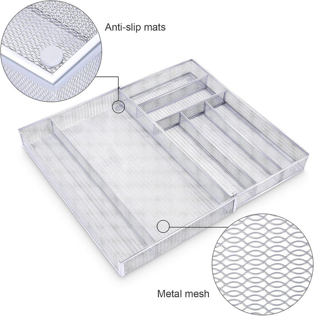 WuGeShop Expandable Office Drawer Organizer, 6 to 7 Compartments Adjustable Mesh Desk Drawer Organizer, Good Desk Organizer for Office Supplies and Art Supplies