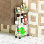 Yieach 3 Tier Rolling Cart with Wheels,Clear Narrow Bathroom Rack Organizer,Slim Storage Cart,Three Tier Thin Shelf and Narrow Rolling Utility Cart for Small Space Shelf,Dorm Room,Kitchen,Laundry