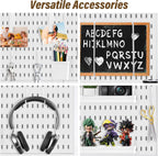 AKTOP Peg Board Wall Organizer 4-Pack – 12"x12" White Pegboard Combination Kit with 13 Accessories for Wall, Plastic Peg Board Panels for Home, Office, Garage Tool Storage & Craft Room