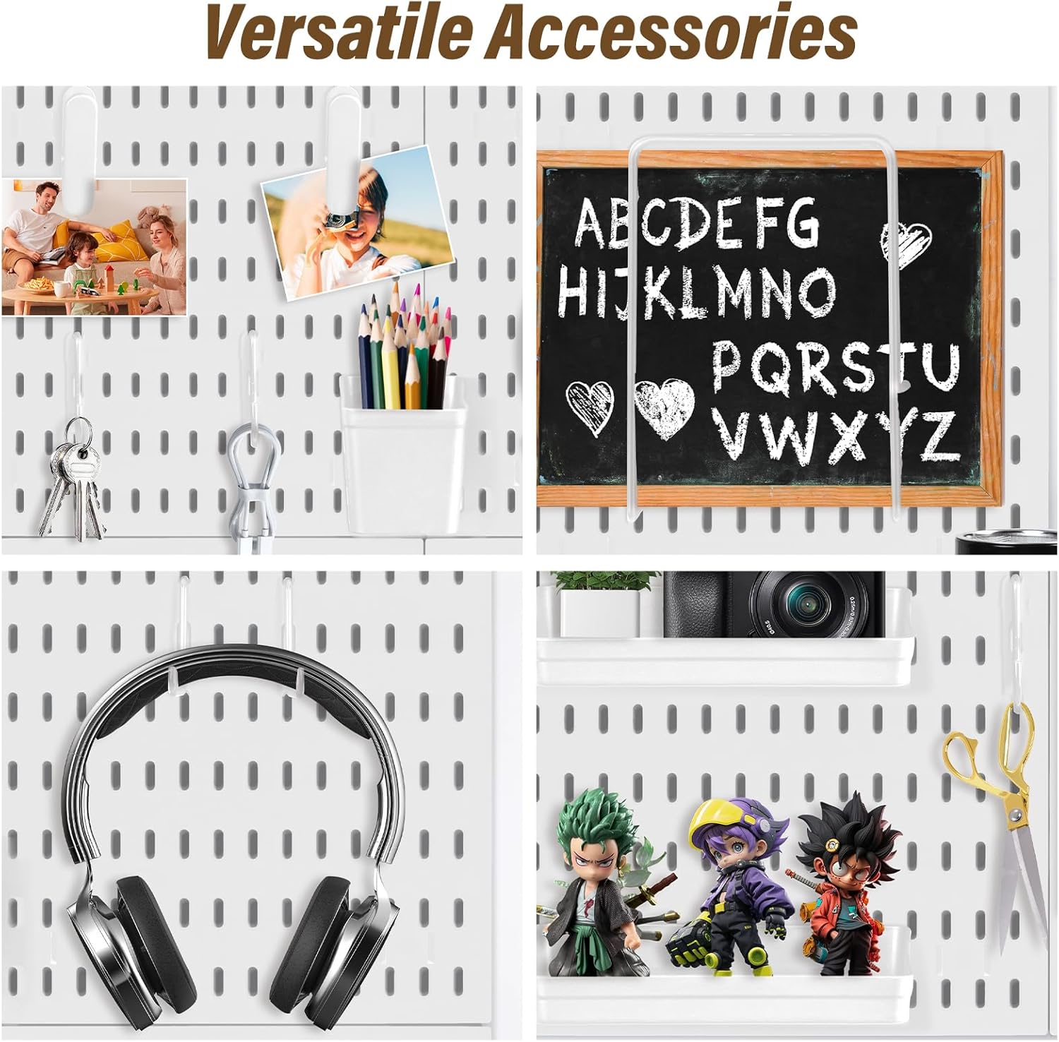 AKTOP Peg Board Wall Organizer 4-Pack – 12"x12" White Pegboard Combination Kit with 13 Accessories for Wall, Plastic Peg Board Panels for Home, Office, Garage Tool Storage & Craft Room