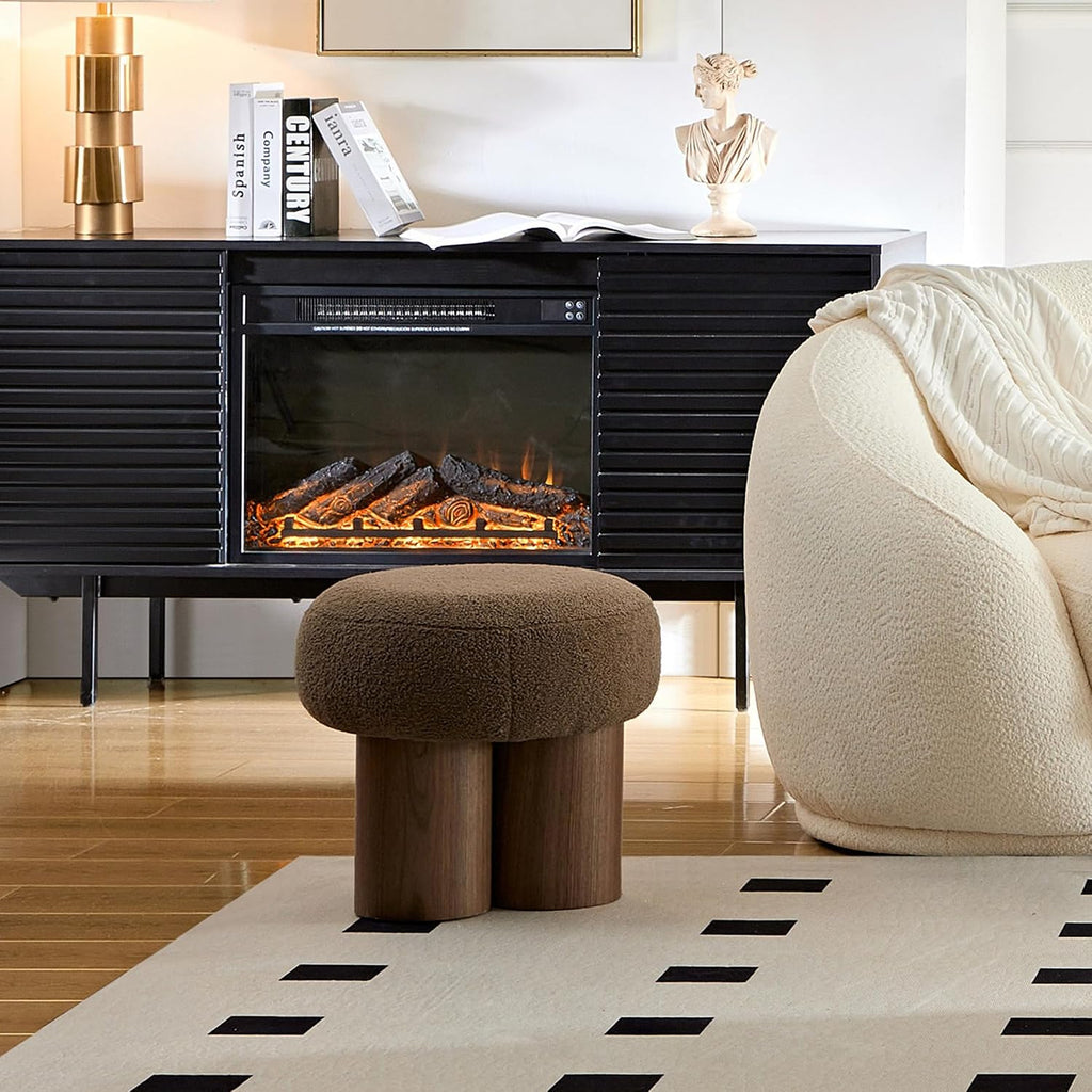 Round Mushroom Foot Stool, Teddy Fabric Footrest with Non-Skid Legs Brown | Plush round foot stool, perfect for under desk, couch, entryway; suitable for living room, bedroom and office use