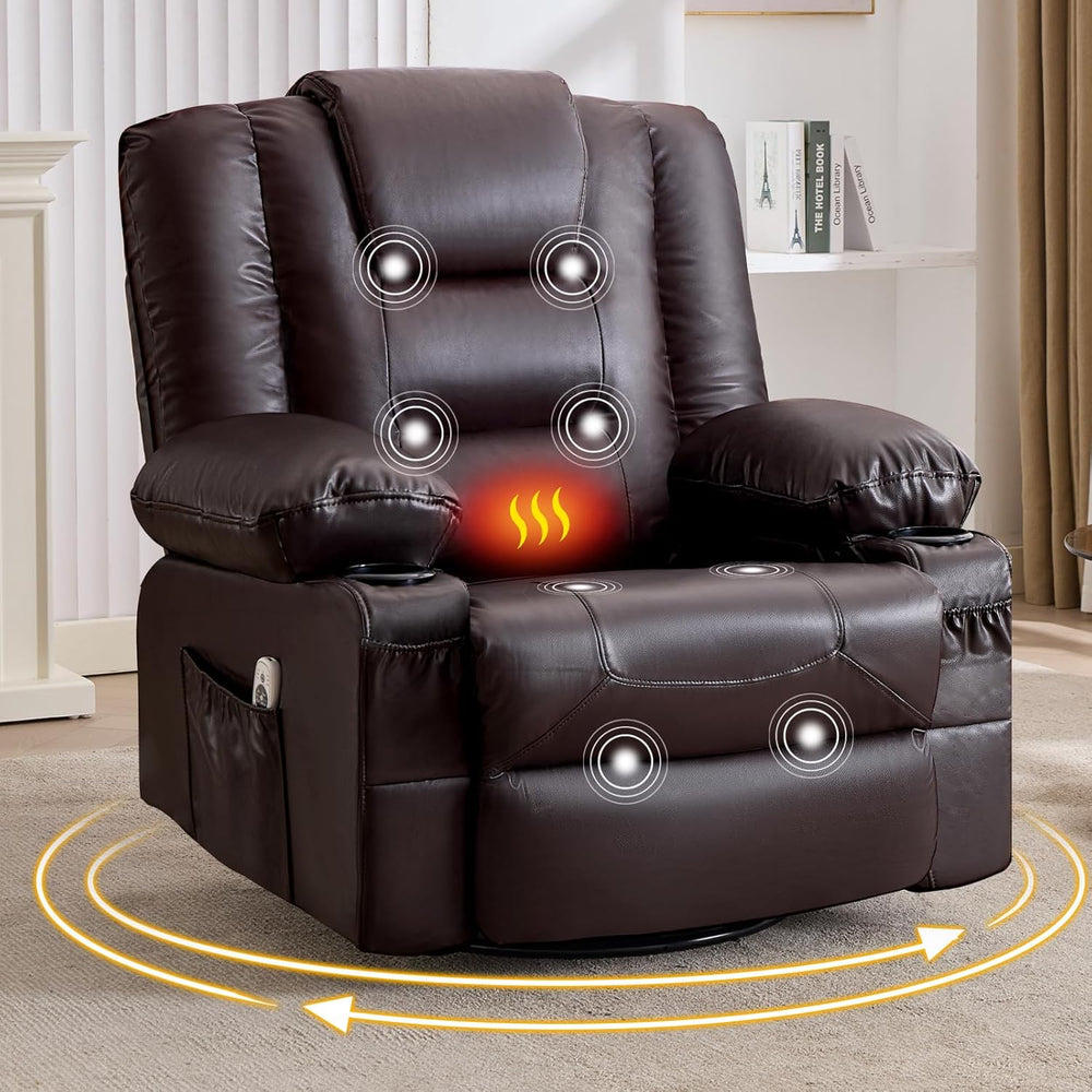 MAHOMICO Swivel Rocker Recliner Chair with Vibration Massage and Heat for Liv...