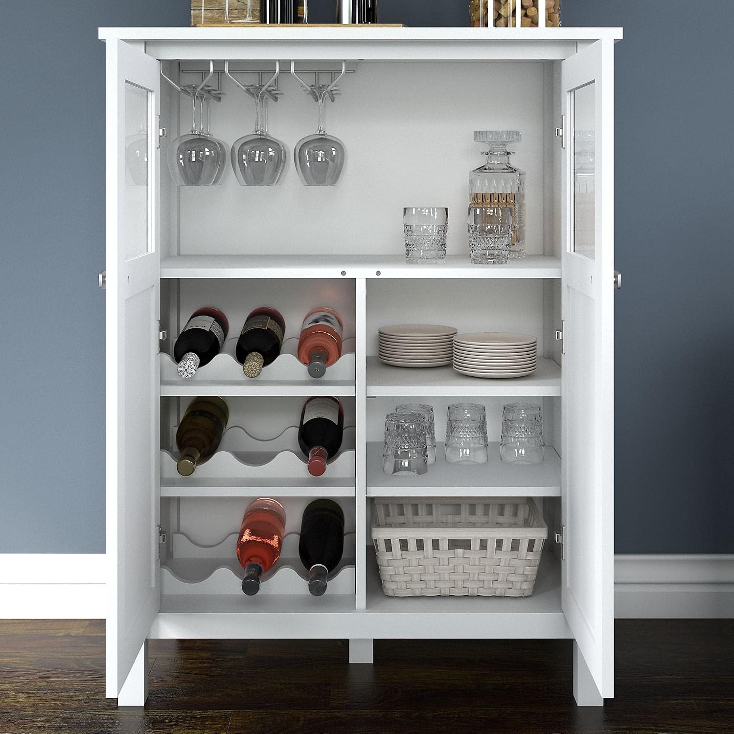 Bush Furniture Broadview Bar Cabinet with Wine Storage in White, (Model: BDS132WH-03)
