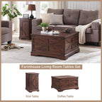 JXQTLINGMU Farmhouse 17" Nightstand Set of 2, Brown | Rectangular/ Rustic End Table with Barn Door /Adjustable Shelf/ Wood Sofa Side Table/ for Living Room, Bedroom