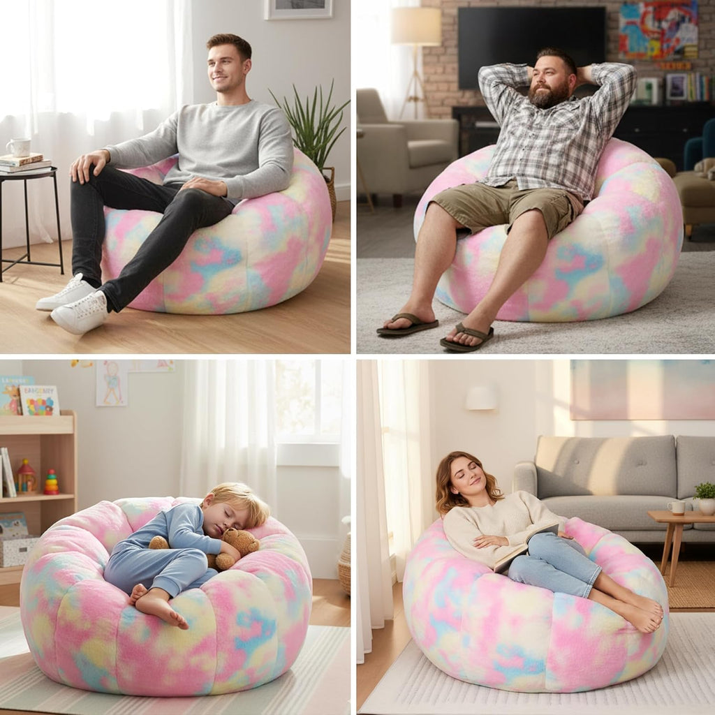 Cvortll Bean Bag Chair, Floral Shaped Beanbag, Faux Fur Adult Teen Kids Comfy Chair with Petal Armrest Chair, Bean Bag Couch for Bedroom, Living Room, Dorm, Game (Colorful)