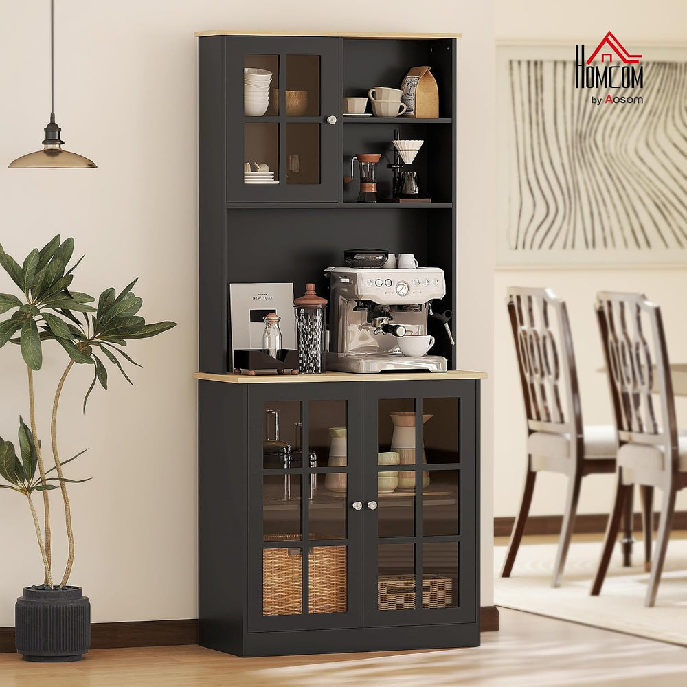 HOMCOM Kitchen Pantry Storage Cabinet 72" with Hutch, Black | Large Coun...