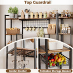 IRONCK Bakers Rack with Power Outlet, Coffee Bar Cabinet, Vintage Brown | Built-In Power Outlet. 55-inch countertop fits microwaves. Wine glass holder, 5 hooks, 2 cabinets. P2 MDF. Anti-tip.