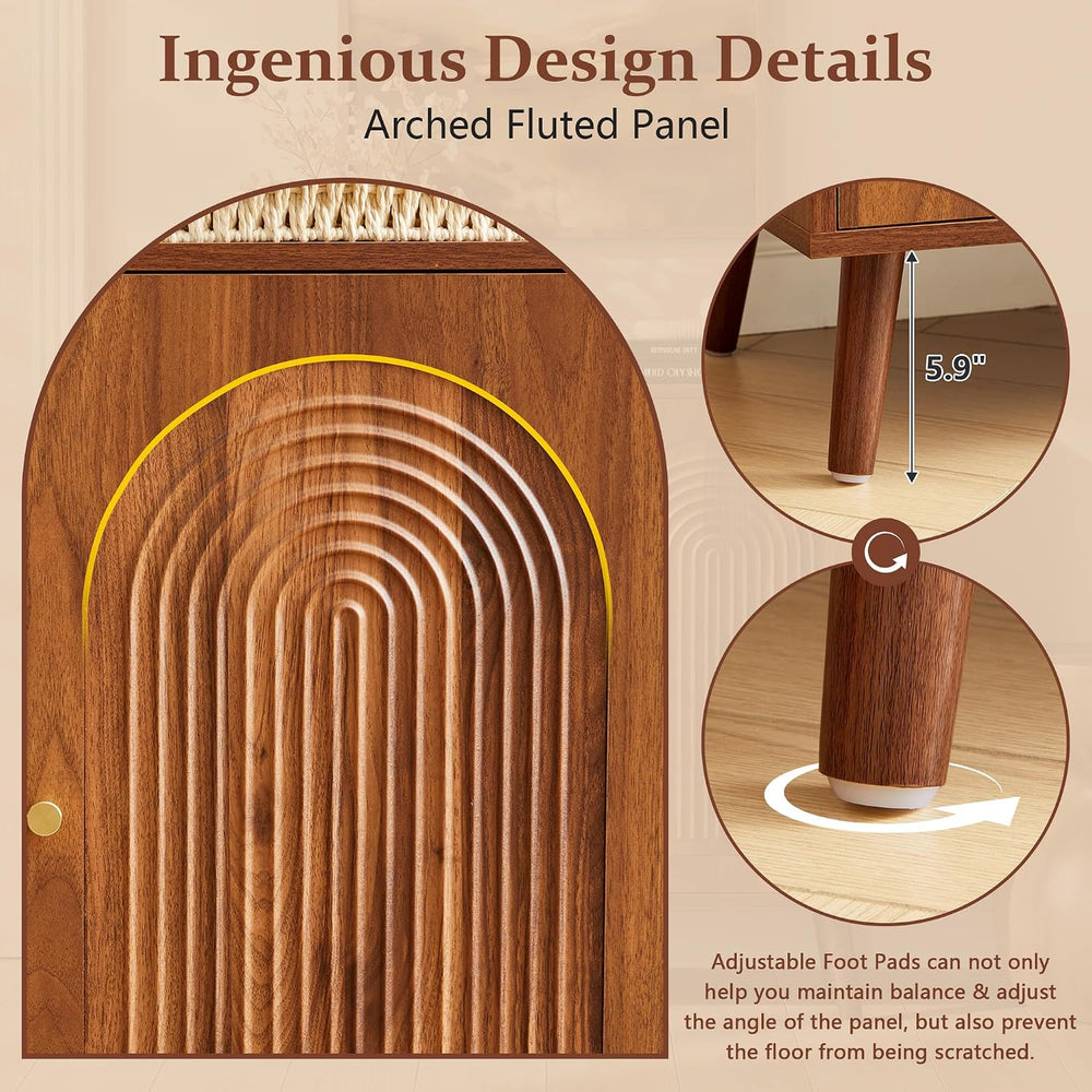 31.5" Accent Storage Cabinet, Arched Fluted 2-Door Sideboard (Walnut)