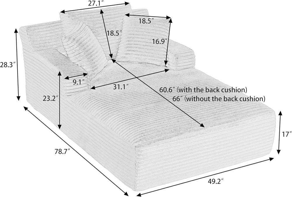 Tmsan Oversized Chaise Lounge Chair Indoor, 78.7" Extra Deep Floor Cordu...