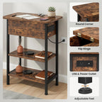 GRUSIGN End Table with Charging Station, Flip Top Side Table with USB Ports and Outlets, 3-Tier Small Side Table with Storage for Small Space, End Tables for Living Room/Bedroom, Black