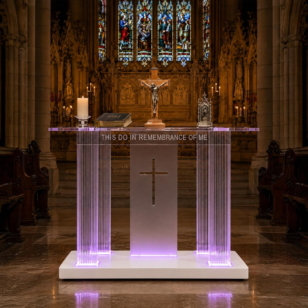Clear Acrylic Holy Communion Table, Church Altar Table with LED Color Changin...