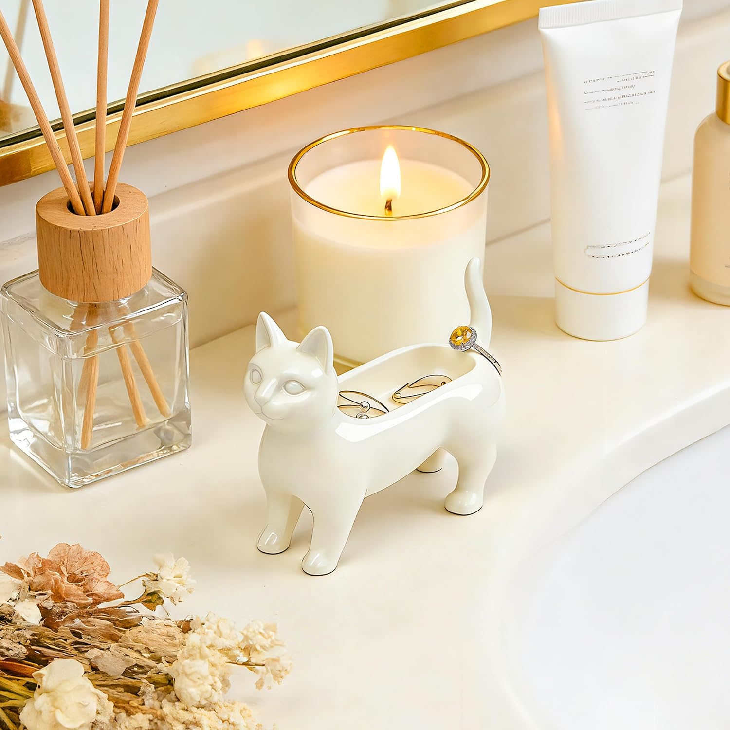 PUDDING CABIN Cat Gifts for Women Mom Siamese Ring Holder for Jewelry Rings, Earrings & Necklaces, Minimalist Home Decor, Unique Cats Gifts for Cat Lovers Birthday Mothers Day & Christmas