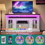 YITAHOME LED Farmhouse TV Stand for 65 Inch w/Outlets, Modern Entertainment Center with Glass Doors and Adjustable Storage Shelves, Media Console TV Cabinet for for Living Room, White/Black
