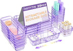 20 Pcs Adjustable Clear Drawer Organizer, Extendable Vanity Storage Bins, Desk Drawer Organizer Set for Makeup, Cosmetics, Bedroom, and Gadgets, Purple