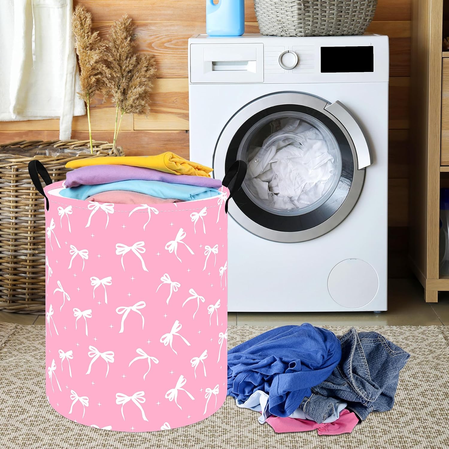 Round Laundry Hamper Clothes Storage Basket Fabric Storage Hamper Organization Storage Bin, Nursery Toy Box,Gift Basket with Handles