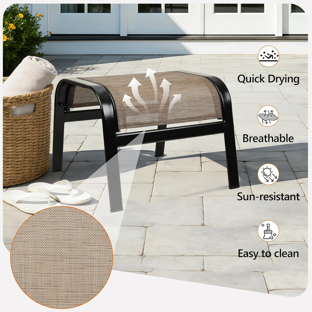 Outdoor Patio Footstool Ottoman Assembled 2 Set All Weather Breathable Metal ...