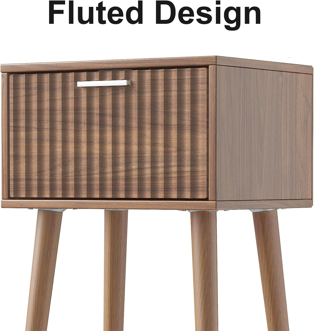 LAATOOREE Nightstands Set of 2, Small Fluted Side Table, Bedside Table with S...