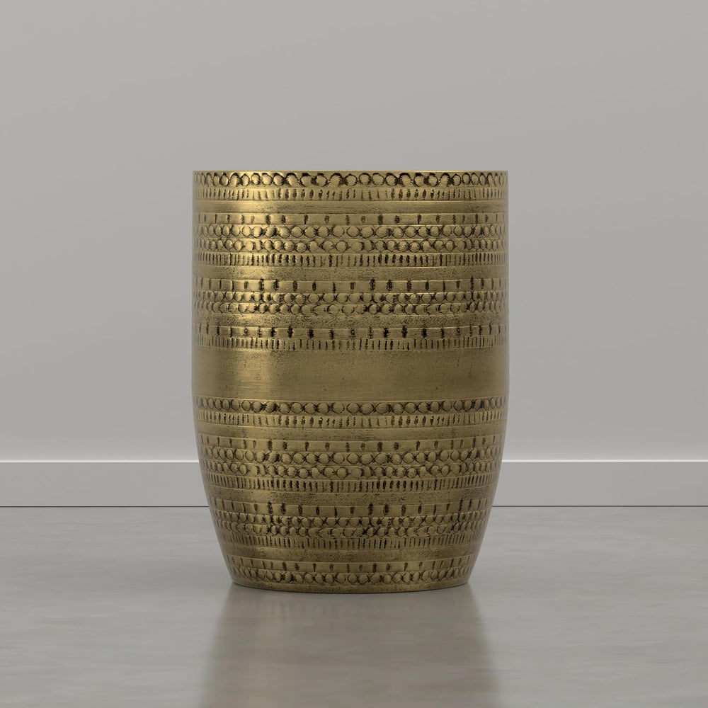 SIMPLIHOME Johnsen Tribal Accent Table – 15 inch Wide Round Metal Drum Table ...