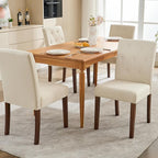 Upholstered Dining Chairs Set of 6, Button Tufted Parsons Chairs with Wood Legs and Padded Seat, Modern Fabric Side Chairs for Dining Room Kitchen Farmhouse Hotel, Beige