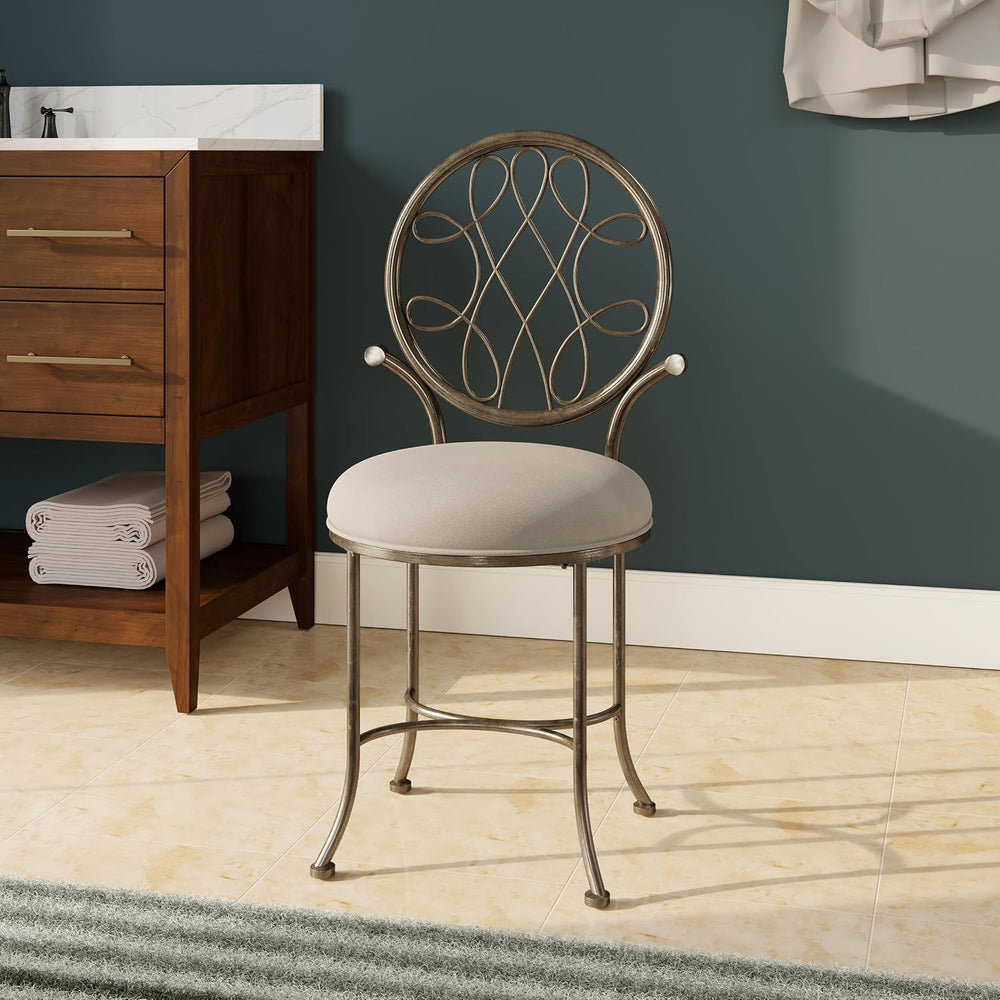 Hillsdale O'Malley Metal Vanity Stool with Spiral Pattern Design, Antique...