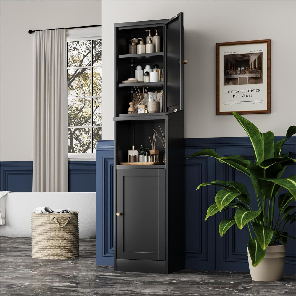 YAUWOH 2-Door Metal Storage Cabinet, Tall Slim Pantry Organizer with 3 Adjust...