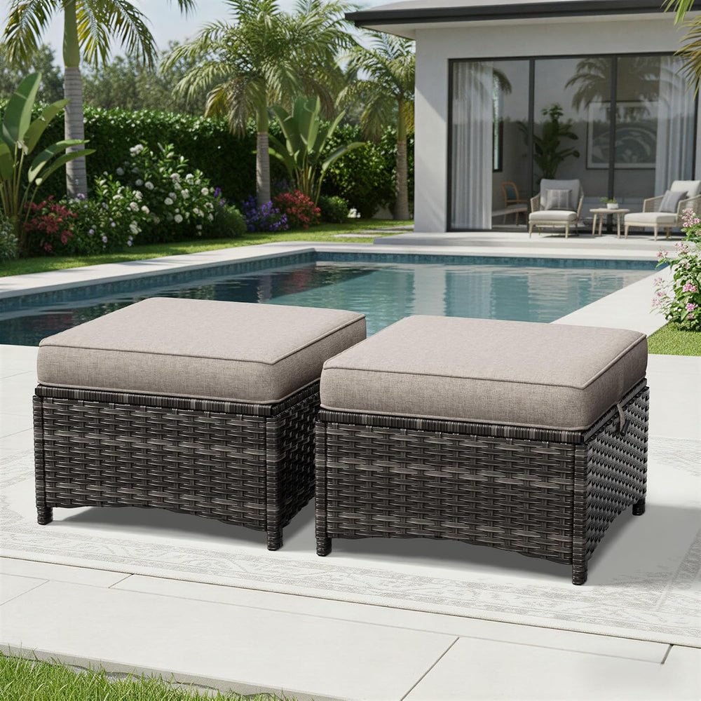Joyside Outdoor Ottoman Set of 2, Patio Large Ottoman Foot Rest with Thickene...