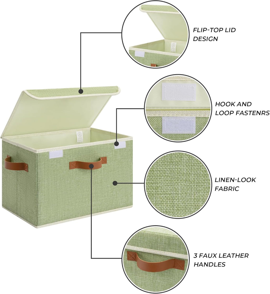 GRANNY SAYS Fabric Storage Bins with Lids, Decorative Storage Boxes with PU Handles, Keepsake Memory box, Shelf Baskets for Closet, Sage Green, Large, 2-Pack