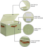 GRANNY SAYS Fabric Storage Bins with Lids, Decorative Storage Boxes with PU Handles, Keepsake Memory box, Shelf Baskets for Closet, Sage Green, Large, 2-Pack
