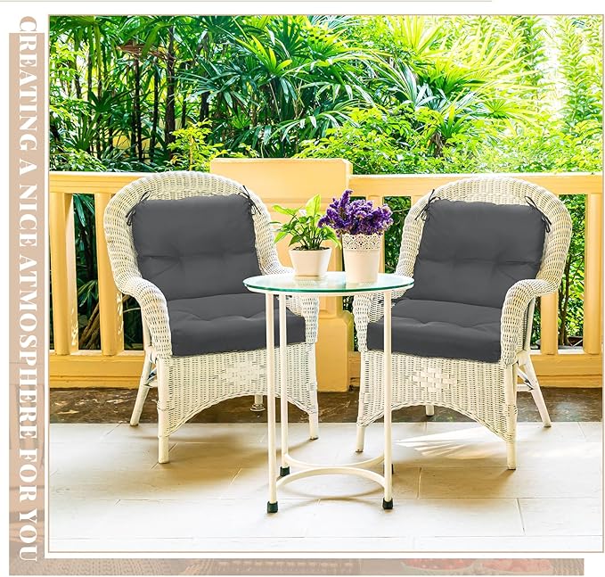 Geetery Outdoor Chair Cushions Set of 4 for Patio Lawn Furniture Wicker Rocking Dining Chairs 42x21x4 Inch High Back Seat Pads Replacement with Ties Weather-Resistant Fade-Resistant Indoor(Dark Gray)