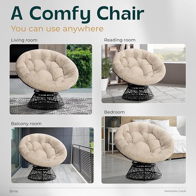 Bme 40" Ergonomic Wicker Papasan Chair