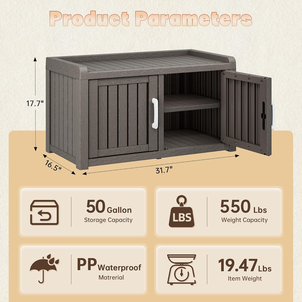 2-Tier Storage Bench, Waterproof UV-Resistant Outdoor Shoe Storage Cabinet wi...