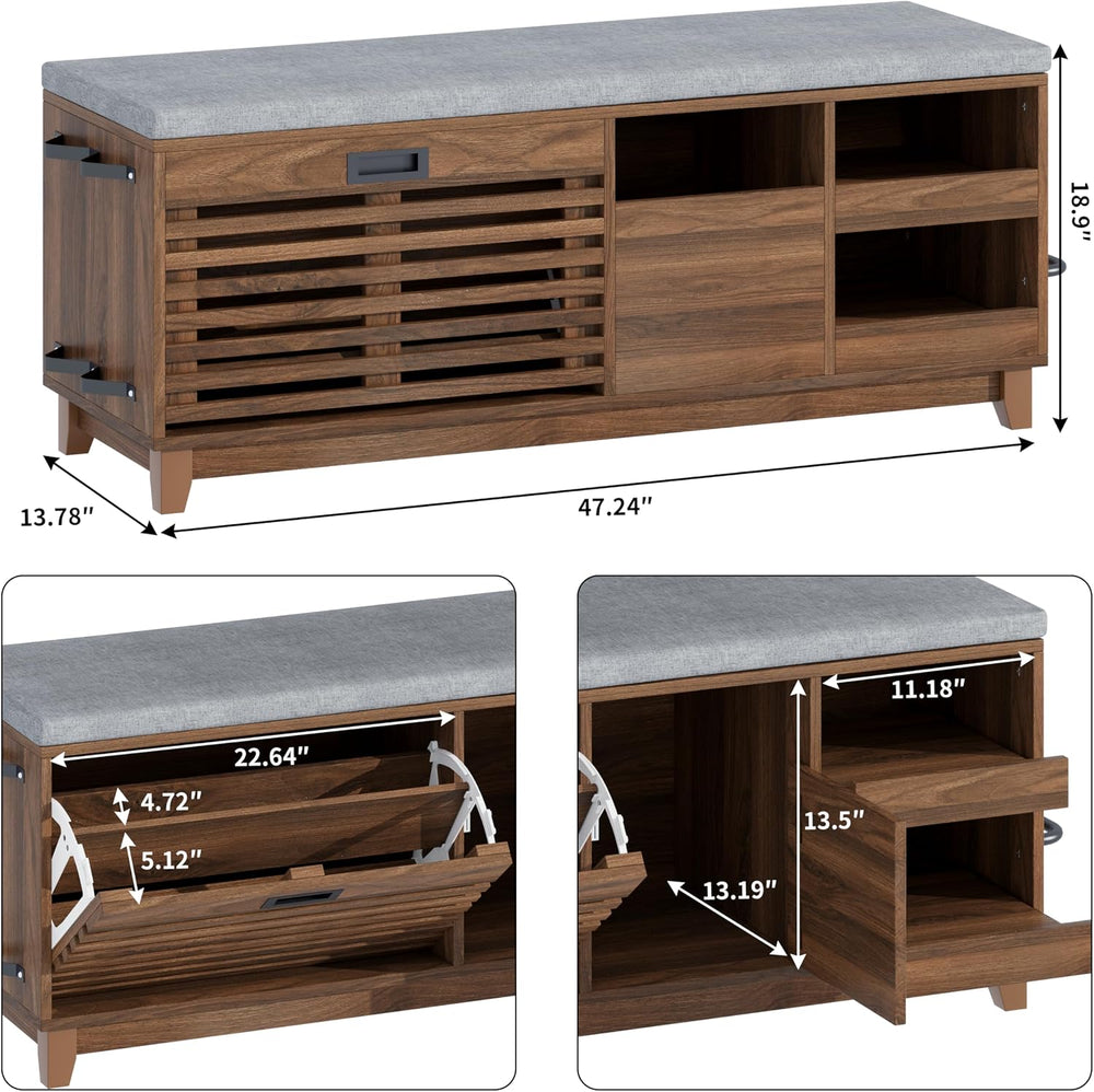 Gyfimoie 2-Tier Shoe Storage Bench,47" Entryway Bench with 2 Flip Drawer...