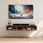 POVISON Fully-Assembled Minimalist Floating TV Stand, Modern Wall-Mounted Entertainment Center with 3 Flip-Down Cabinet Doors, Walnut, 63"