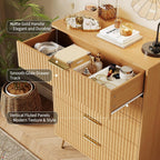 Garvee Fluted Dresser for Bedroom with 5 Drawers,32" Wide Modern Chest of Wooden Bedroom Chest with Metal Handle,Clothes Storage Organizer,Closet Dresser & TV Stand for Living Room,Hallway,Natural Oak