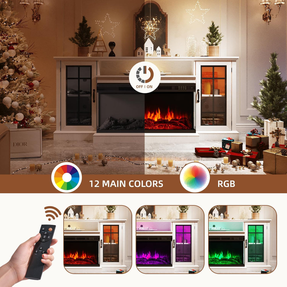 Aoxun 70 Inch TV Stand with 36 Inch Electric Fireplace, 3-Sided Glass TV Cons...