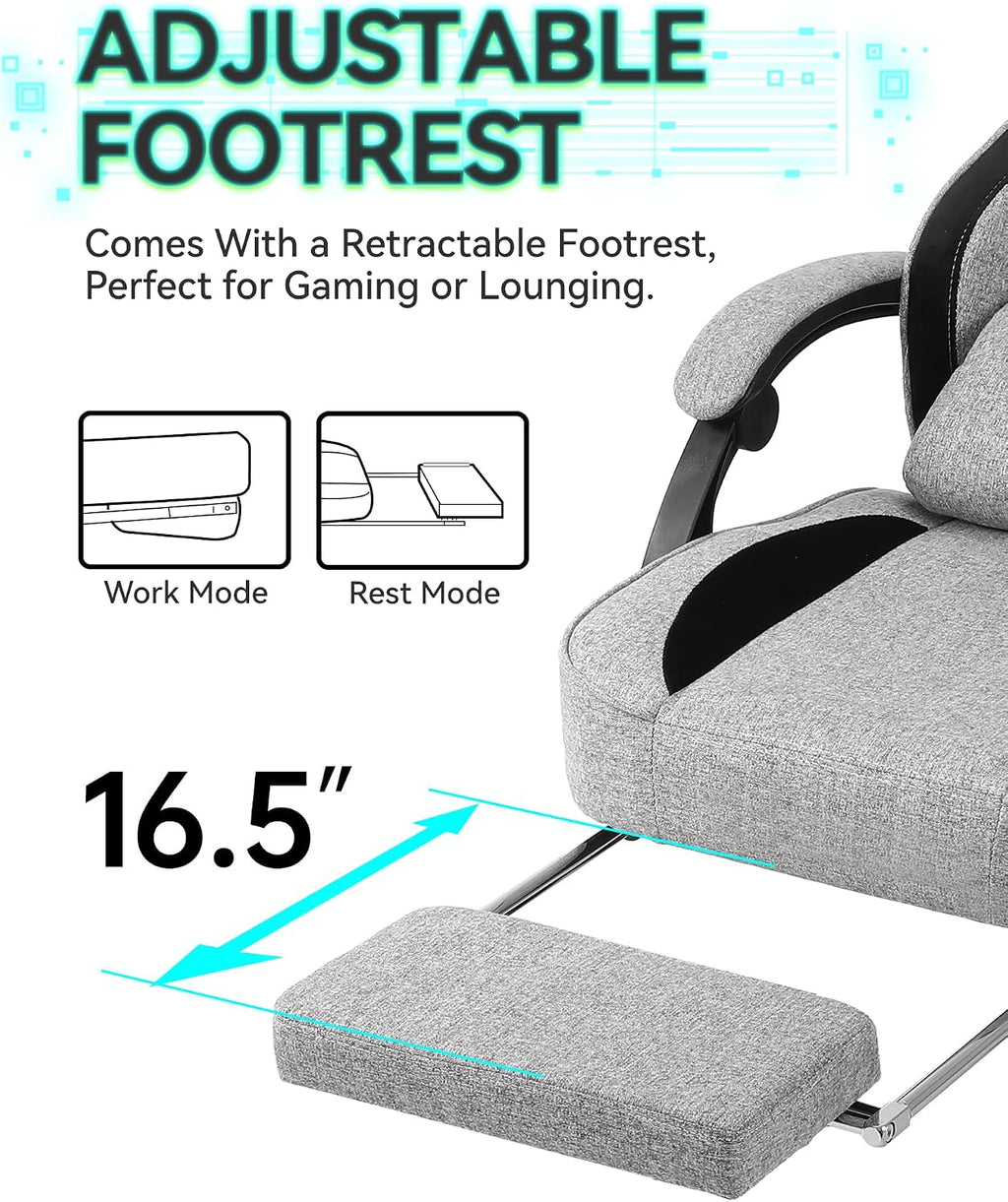Gaming Chair, Computer Office Chair with Foot Rest, Ergonomic Fabric Desk Chair with Adjustable Lumbar Support & Headrest, Comfortable PC Reclining Gaming Chairs for Adults, Silla Gamer 350lbs