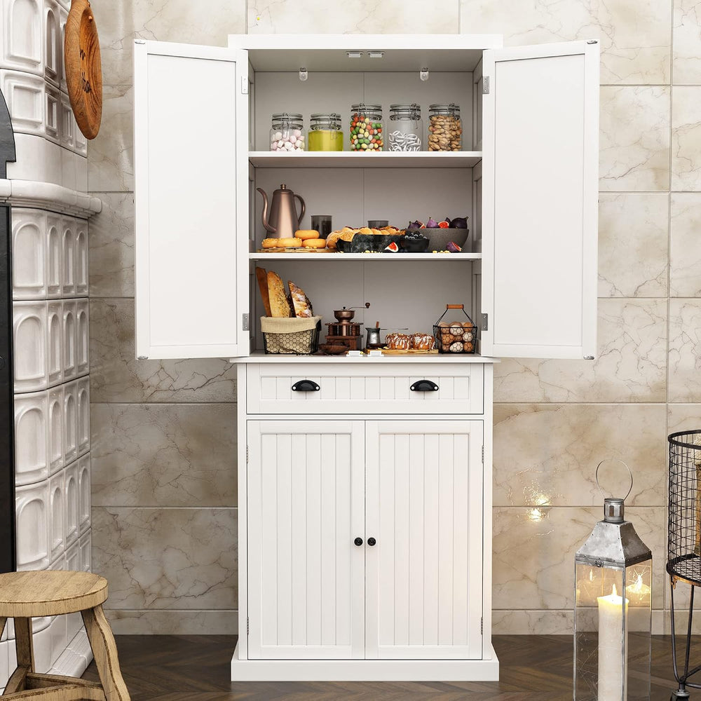 HLR Freestanding Kitchen Pantry Cabinet with Doors and Adjustable Shelves, St...