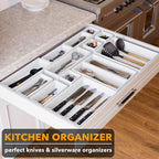 SpaceAid 14-Piece Bamboo Drawer Organizer Storage Boxes Set, Wood Tray Junk Drawer Organizers Multi-Use Divider Bins for Kitchen, Bathroom, Office Desk and Makeup Organization (14 Pack, White)