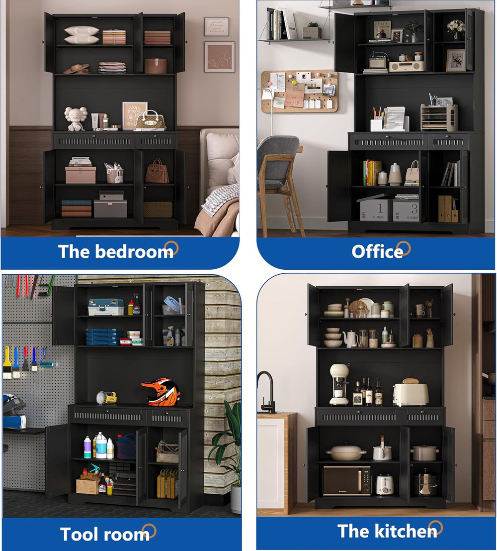 Pantry Storage Cabinet with Charging Station, Kitchen Storage with Adjustable...