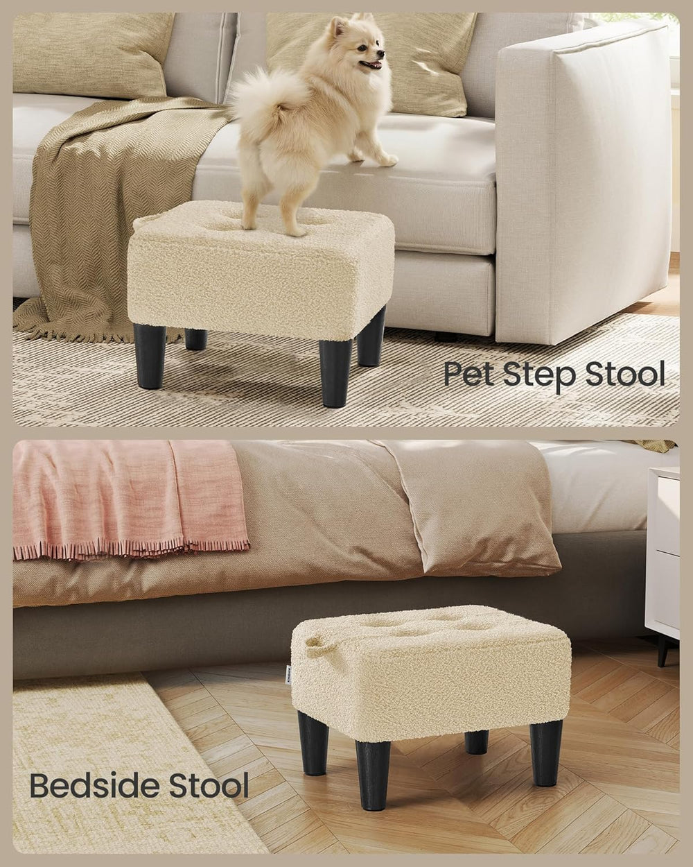 SONGMICS Foot Stool, Small Teddy Fleece Footstool Ottoman with Thick Cushion ...