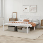Metal Platform Queen Bed Frame with Headboard Sturdy Steel Slats Support No Box Spring Needed Easy Assembly White