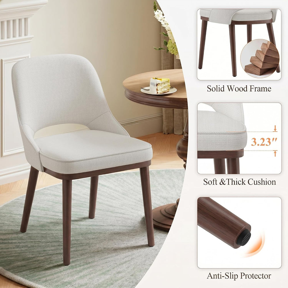 Modern Upholstered Chairs, Curved Open‑Back Fabric Kitchen Chairs(Set of 2)