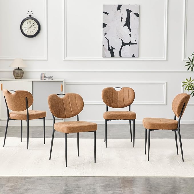 Modern Dining Chairs Set of 4, Brown Dining Chairs for Dining Room and Kitchen,Brown Suede Fabric,Dinning Chair, Precision Stitching, Top Handle, 3.54" Thick Cushion Seat, Metal Legs